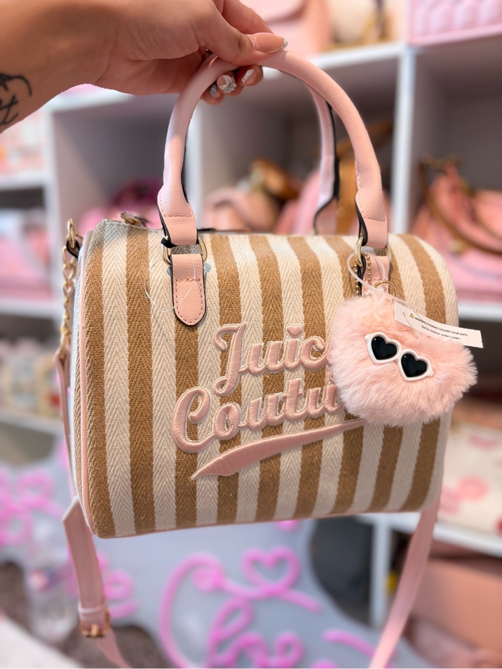 Juicy Couture Pink & Tan Striped Satchel NWT perfect for this summer ☀️